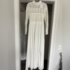 Lulus White Lace High Neck Maxi Dress